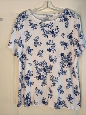croft & barrow White Tee with Blue Floral Print